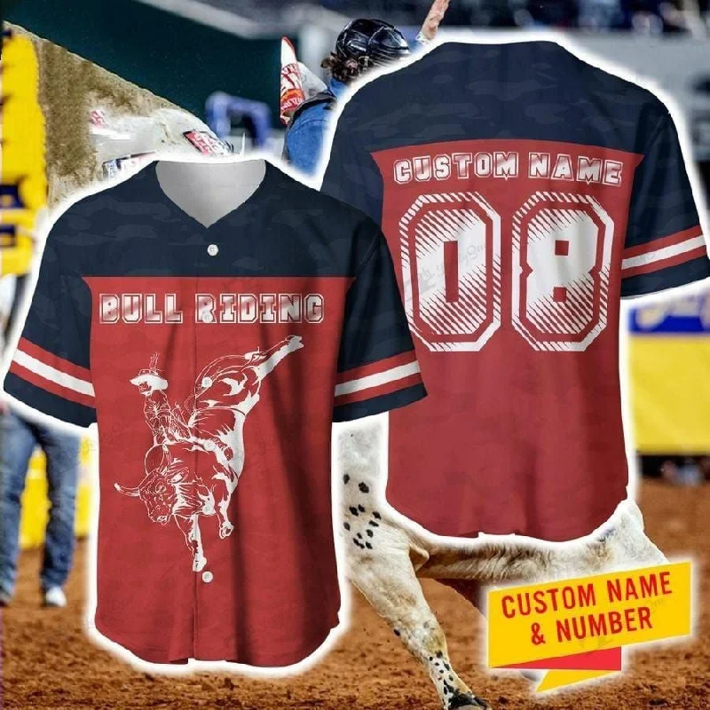 Football Jersey With High School Team Print-Basketball Jersey With High School Team Print-Baseball Jersey With Big Bold Text-Personalized And Number Bull Riding Baseball Jersey, Idea Gift for Rodeo Bull Riding