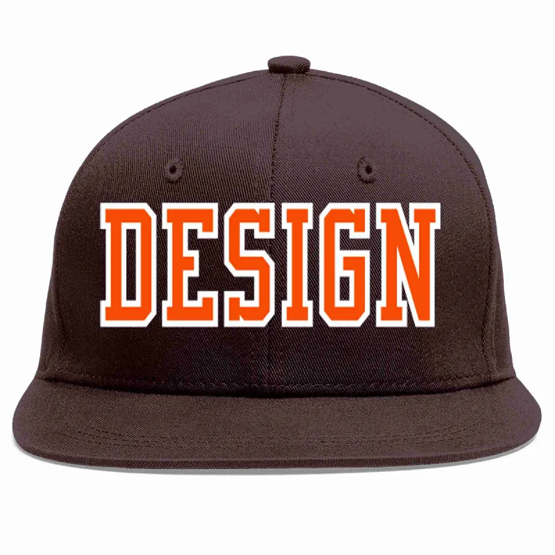 Leather Baseball Cap-Custom Brown Orange-White Flat Eaves Sport Baseball Cap Design for Men/Women/Youth