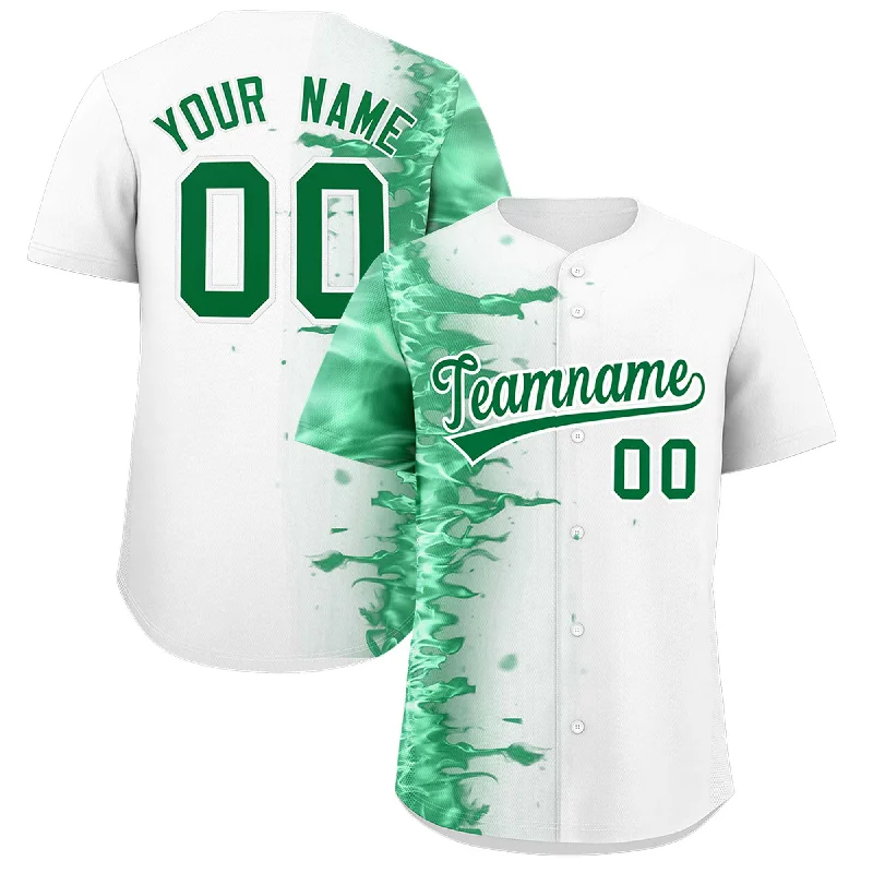 Football Jersey With Patches-Basketball Jersey With Patches-Baseball Jersey With Elbow Patches-Custom White Personalized 3D Flame Design Authentic Baseball Jersey