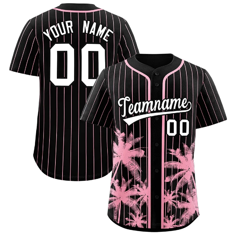 Football Jersey For Collectors-Basketball Jersey For Collectors-Solid Color Baseball Jersey-Custom Black Light Pink Pinstripe Coconut Tree Pattern Authentic Baseball Jersey