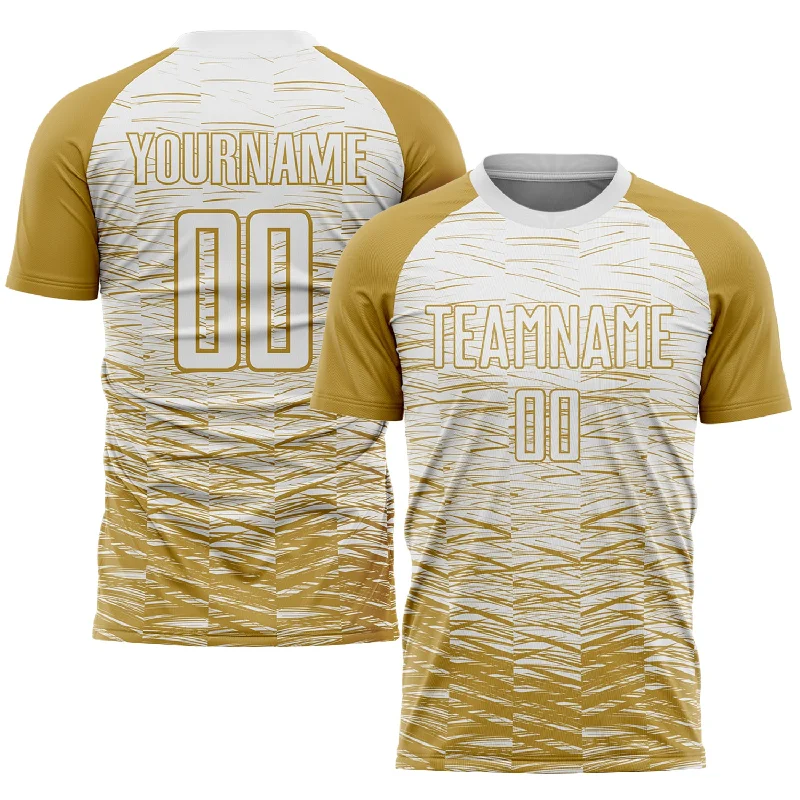 Football Jersey For National Competitions-Custom Old Gold White Sublimation Soccer Uniform Jersey