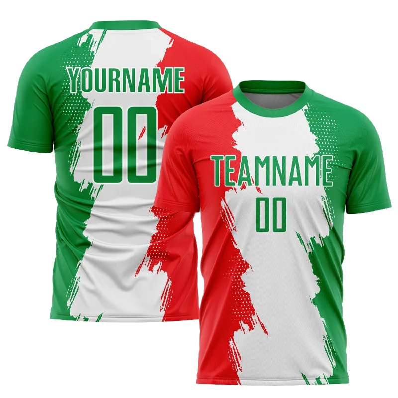 Personalized Football Jersey For Sale-Custom Grass Green Red-White Sublimation Mexico Soccer Uniform Jersey