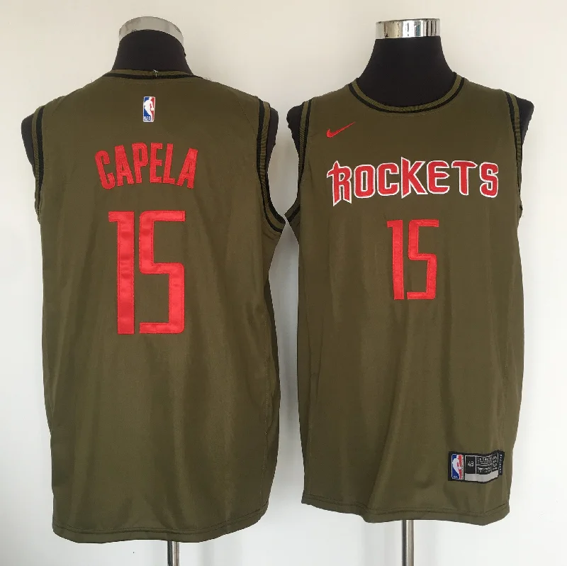 Basketball Jersey For New Players-Rockets 15 Clint Cepela Olive Swingman Basketball Jersey