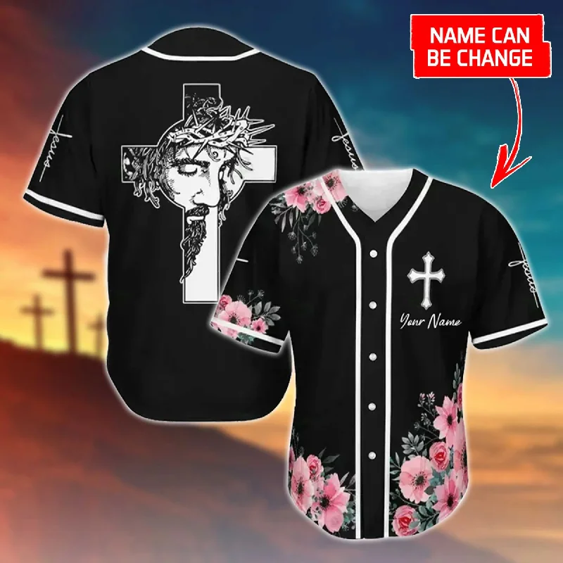 Football Jersey With Quick-Dry Technology-Basketball Jersey With Quick-Dry Technology-Baseball Jersey With Abstract Patterns-Cross, God, Flower, Faith Baseball Jersey - Custom Baseball Jersey Shirt For Men Women