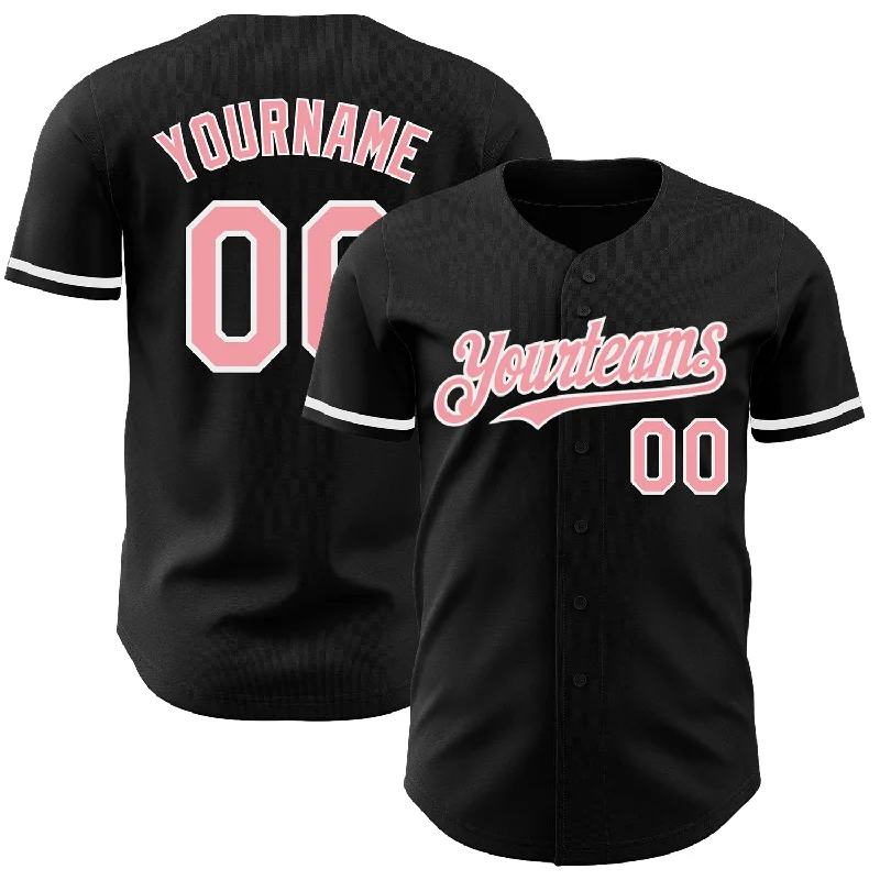 Football Jersey With Classic Fit-Basketball Jersey With Classic Fit-Baseball Jersey For Softball-Custom Black Medium Pink-White Authentic Baseball Jersey