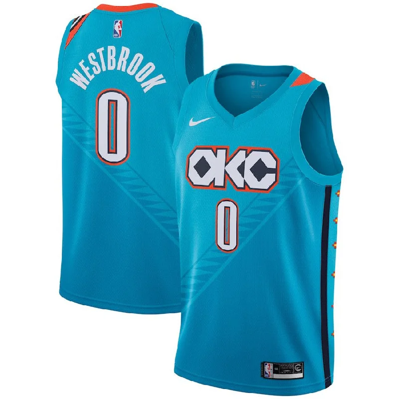 Wholesale Basketball Jersey-Thunder 0 Russell Westbrook Turquoise 2018-19 City Edition Swingman Basketball Jersey