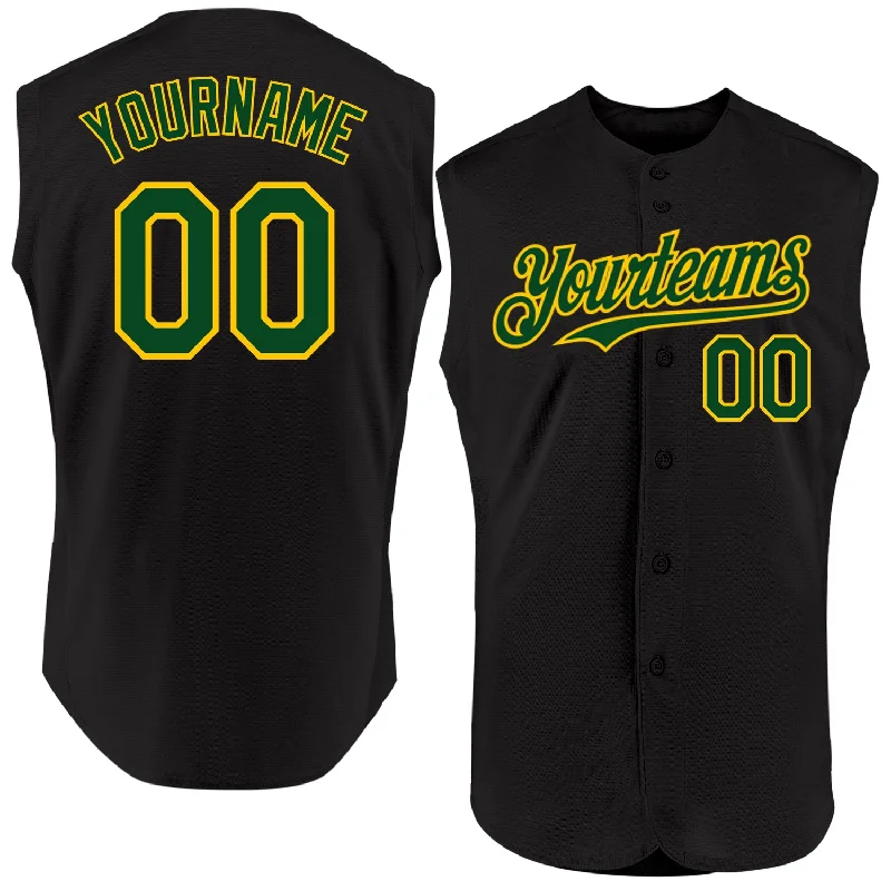 Football Jersey With Custom Flag Design-Basketball Jersey With Custom Flag Design-Baseball Jersey With Funny Slogan-Custom Black Green-Yellow Authentic Sleeveless Baseball Jersey