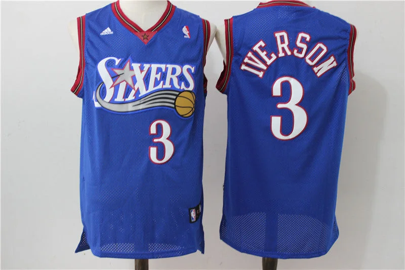 Basketball Jersey With Unique Features-76ers 3 Allen Iverson Blue Throwback Stitched Basketball Jersey