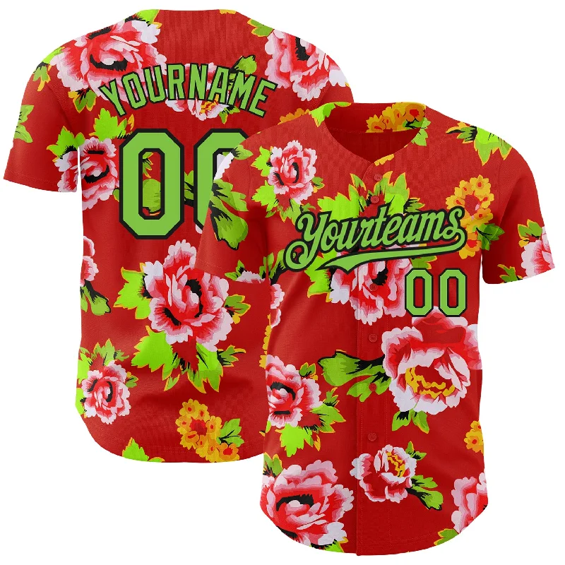 Football Jersey With Graphic Art Design-Basketball Jersey With Team Motto-Baseball Jersey With Urban Style-Custom Red Neon Green-Black 3D Pattern Design Northeast China Big Flower Authentic Baseball Jersey