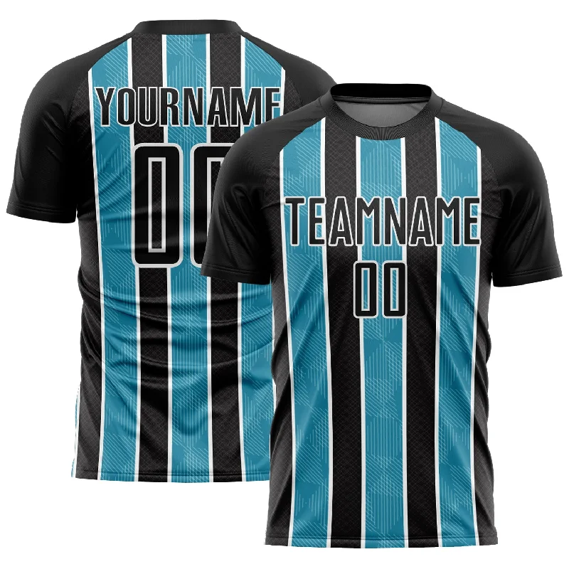 Football Jersey For Tournament Play-Custom Black Panther Blue-White Stripes Sublimation Soccer Uniform Jersey