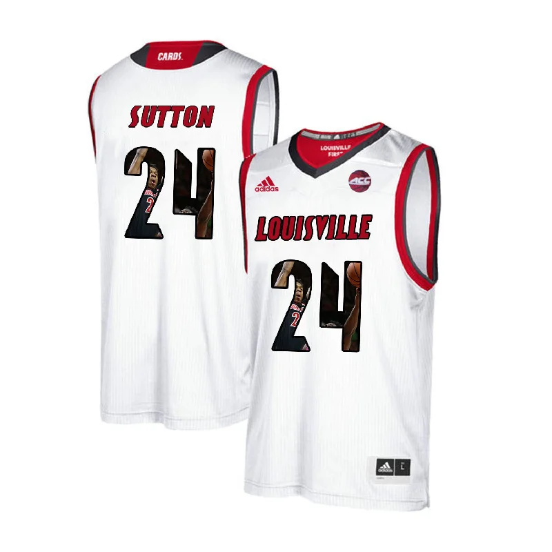 Basketball Jersey For VIP Supporters-Louisville Cardinals 24 Dwayne Sutton White With Portrait Print College Basketball Basketball Jersey