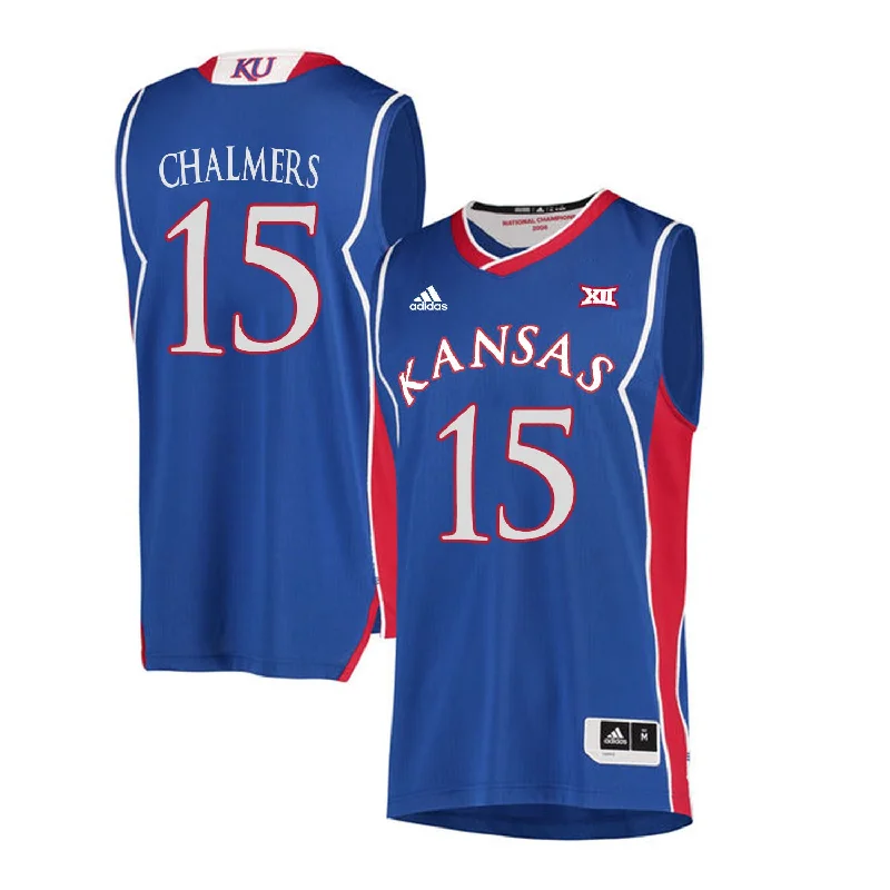 Basketball Jersey With Breathable Mesh-Kansas Jayhawks 15 Mario Chalmers Blue Throwback College Basketball Basketball Jersey