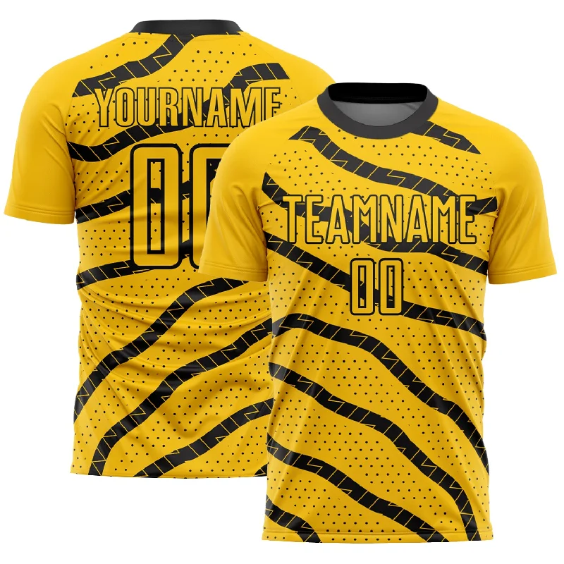 Football Jersey For High Performance-Custom Yellow Black Lines And Dots Sublimation Soccer Uniform Jersey