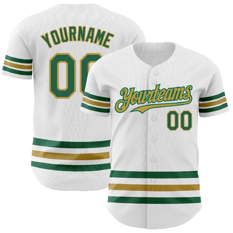 Football Jersey For Teams-Basketball Jersey For Teams-Gradient Baseball Jersey-Custom White Kelly Green-Old Gold Line Authentic Baseball Jersey