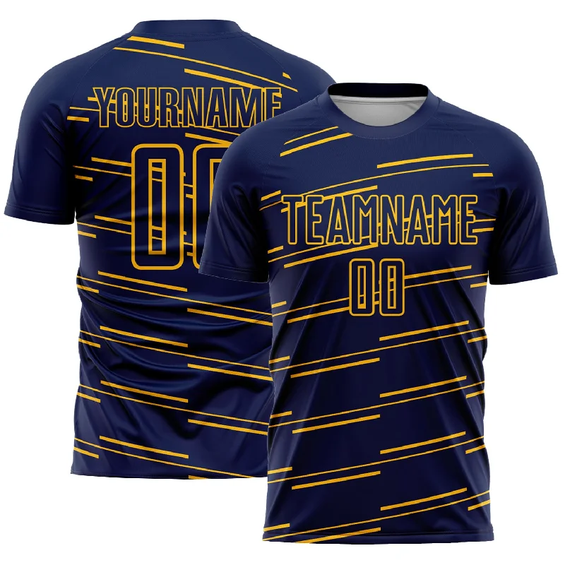 Football Jersey With Vintage Look-Custom Navy Yellow Lines Sublimation Soccer Uniform Jersey