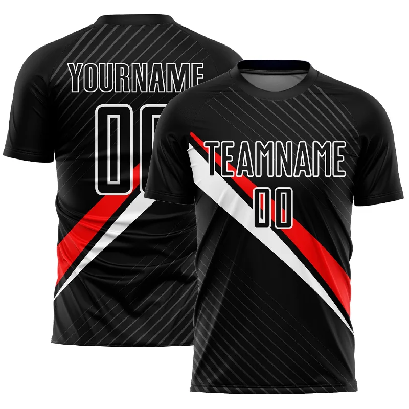 Football Jersey For Friends-Custom Black Red-White Diagonal Lines Sublimation Soccer Uniform Jersey