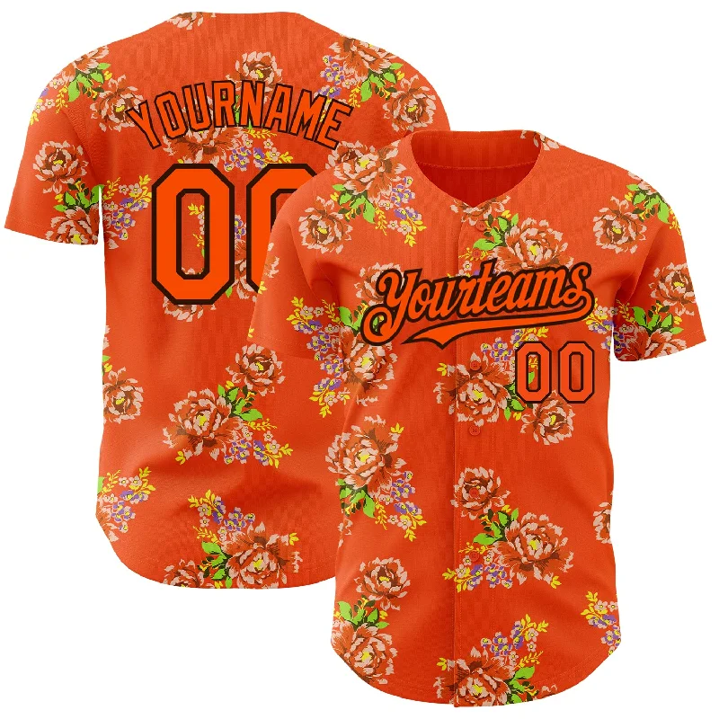 Football Jersey With Celebrity Name-Basketball Jersey With Event Sponsor-Baseball Jersey With Unique Embroidery-Custom Orange Black 3D Pattern Design Northeast China Big Flower Authentic Baseball Jersey