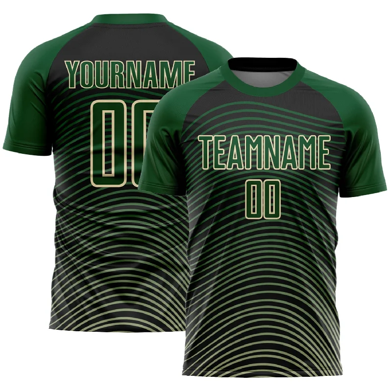 Football Jersey For High Performance-Custom Green Cream-Black Gradient Geometric Lines Sublimation Soccer Uniform Jersey