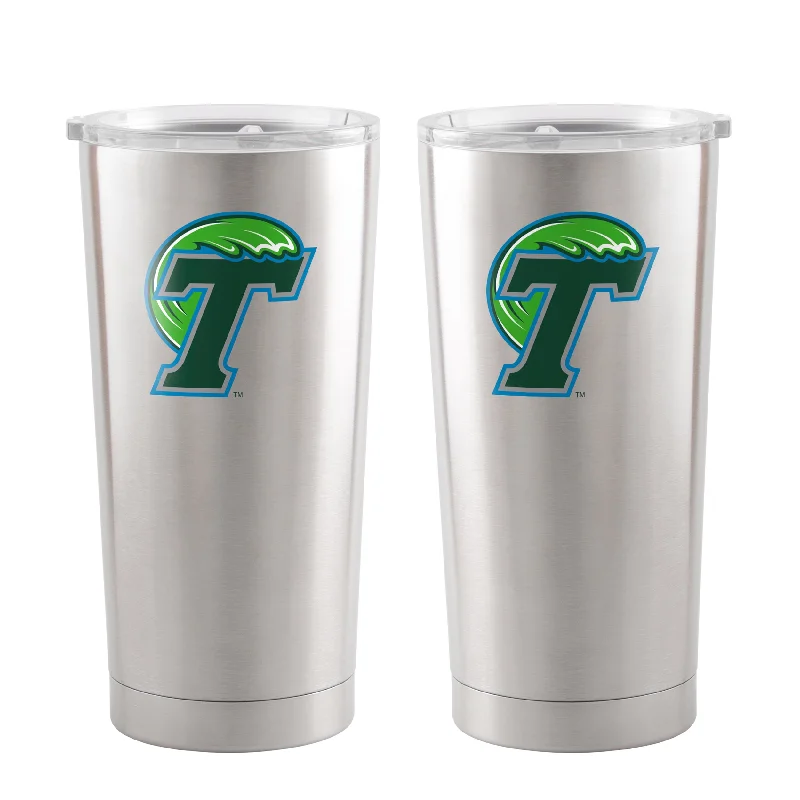 Team Mug For Competitions-Tulane 20oz Logo Stainless Tumbler Silver