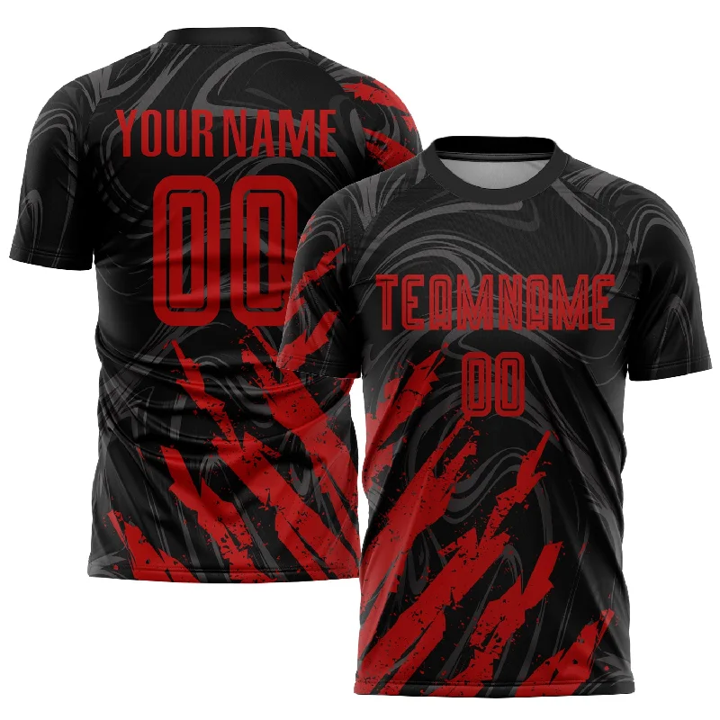 Football Jersey For Training Camps-Custom Black Red Sublimation Soccer Uniform Jersey