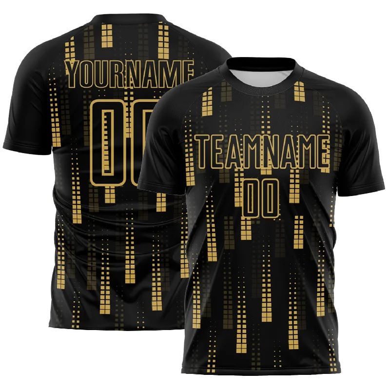 Football Jersey With Minimalist Design-Custom Black Old Gold Geometric Shapes Sublimation Soccer Uniform Jersey