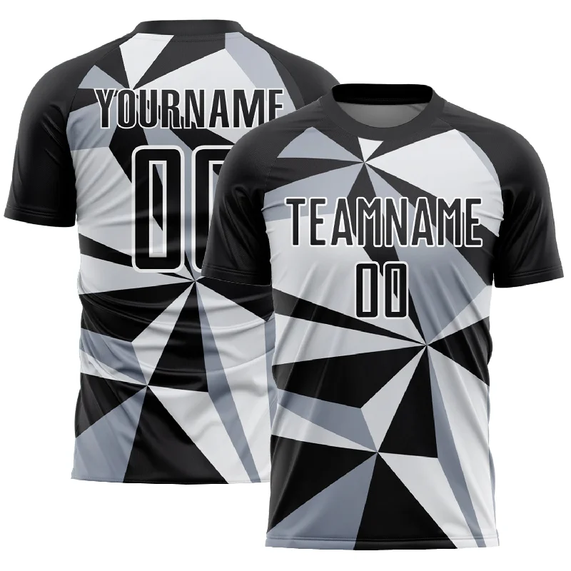 Football Jersey For Exhibition Matches-Custom Black White Geometric Pattern Sublimation Soccer Uniform Jersey