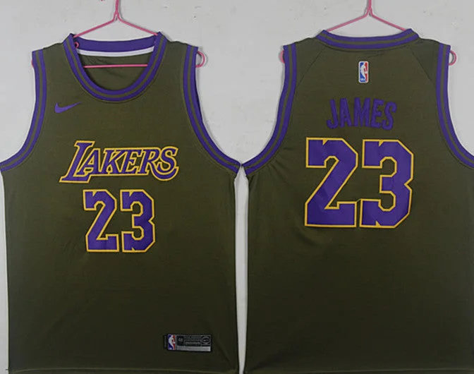 Basketball Jersey With Mesh Sides-Lakers 23 Lebron James Olive Swingman Basketball Jersey