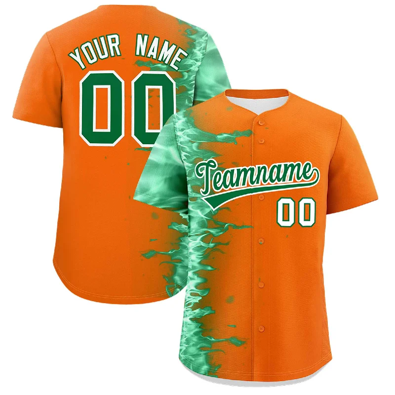 Football Jersey With Sublimation Print-Basketball Jersey With Sublimation Print-Baseball Jersey With Shoulder Stripes-Custom Orange Personalized 3D Flame Design Authentic Baseball Jersey