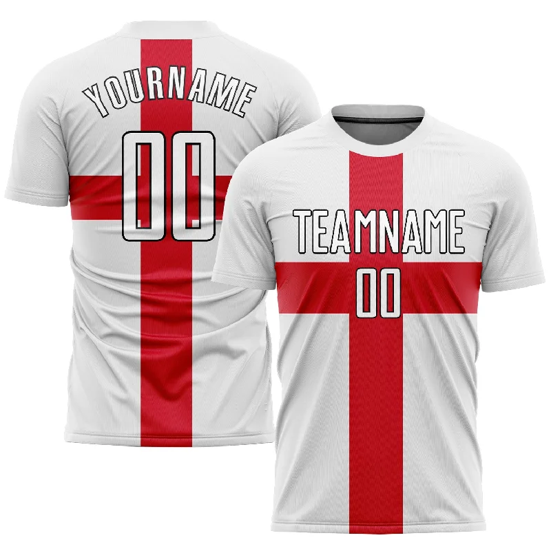 Football Jersey With Heat Transfer-Custom White White Red-Black Sublimation Great Britain Flag Soccer Uniform Jersey