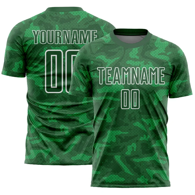 Football Jersey With Mesh Sides-Custom Kelly Green White Geometric Shapes Sublimation Soccer Uniform Jersey