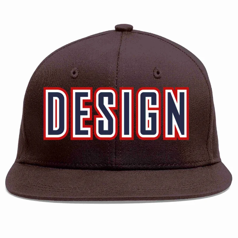 Political Baseball Cap-Custom Brown Navy-White Flat Eaves Sport Baseball Cap Design for Men/Women/Youth