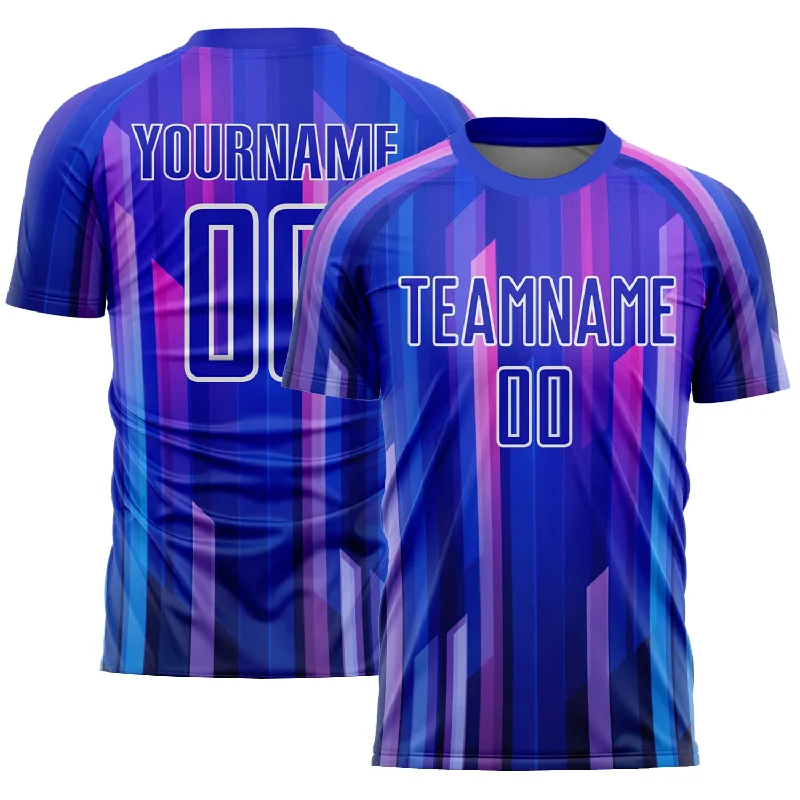 Football Jersey For Boys-Custom Royal Pink-White Abstract Lines Sublimation Soccer Uniform Jersey