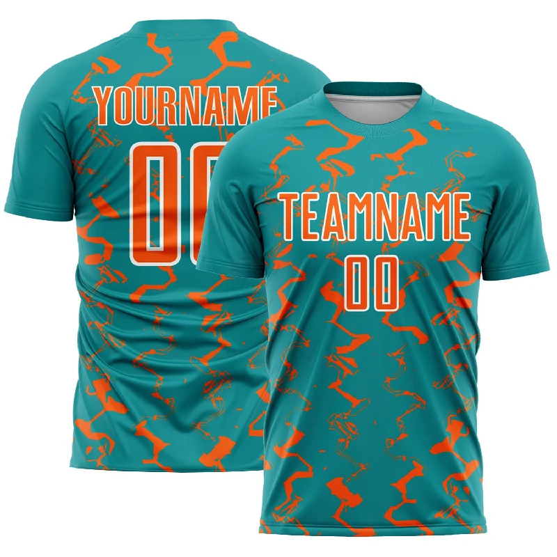 Football Jersey With Retro Style-Custom Teal Orange-White Abstract Lines Sublimation Soccer Uniform Jersey