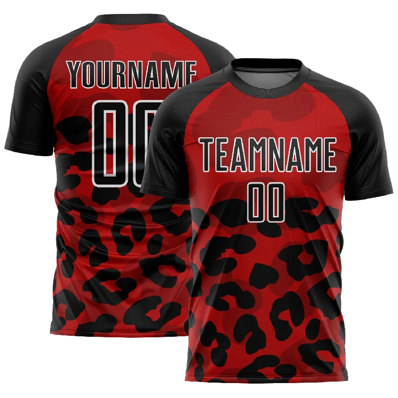 Football Jersey For School Spirit-Custom Red Black-White Animal Print Sublimation Soccer Uniform Jersey