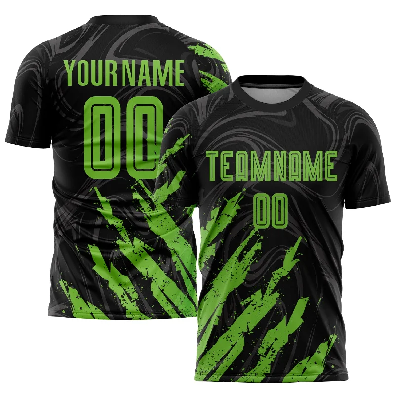 Football Jersey With Event Branding-Custom Black Neon Green Sublimation Soccer Uniform Jersey