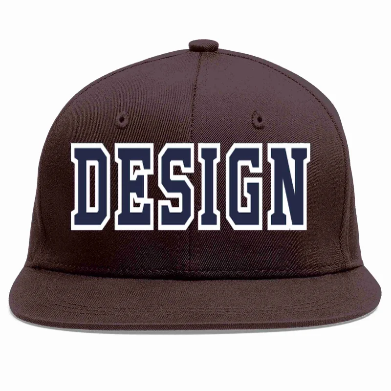 Hip-Hop Style Baseball Cap-Custom Brown Navy-White Flat Eaves Sport Baseball Cap Design for Men/Women/Youth