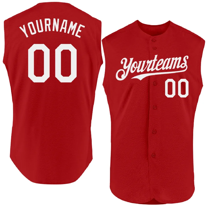 Football Jersey With International Team Flag-Basketball Jersey With International Team Flag-Baseball Jersey With Hip-Hop Influence-Custom Red White Authentic Sleeveless Baseball Jersey