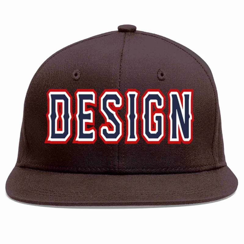 Small Head Baseball Cap-Custom Brown Navy-White Flat Eaves Sport Baseball Cap Design for Men/Women/Youth