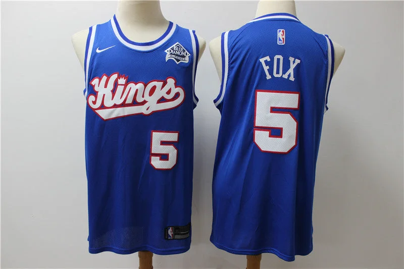 Basketball Jersey With V-Neck-Kings 5 De'Aaron Fox Blue Swingman Basketball Jersey