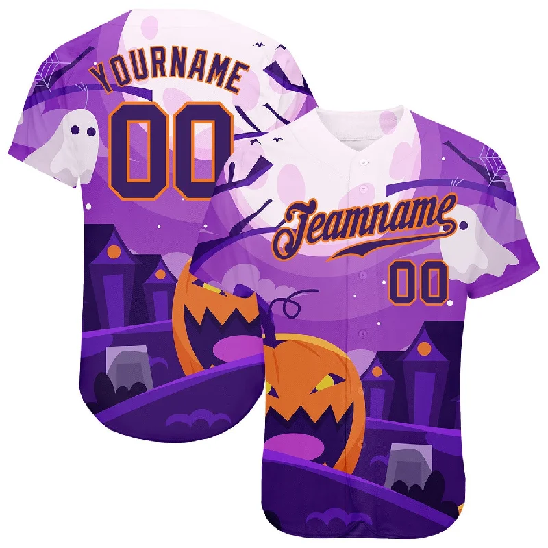 Football Jersey With Ribbed Collar-Basketball Jersey With Ribbed Collar-Baseball Jersey For Little League-Custom 3D Pattern Halloween Pumpkins Horror Night Baseball Jersey