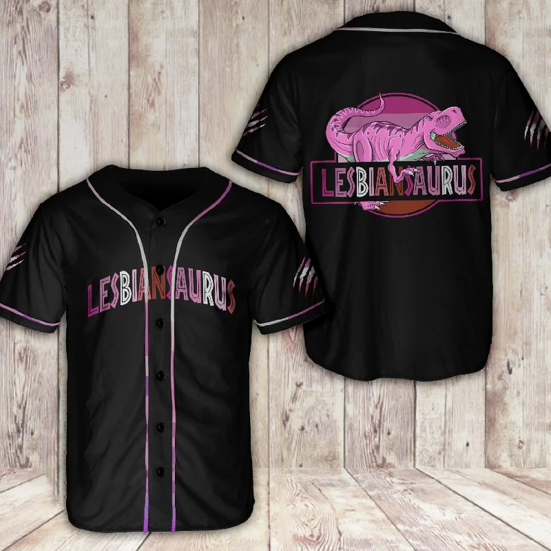 Football Jersey With Custom Font-Basketball Jersey With Custom Font-Baseball Jersey With Heat Press-LGBT Pride Lesbiansaurus Baseball Shirt, Idea Gift Shirt for LGBT