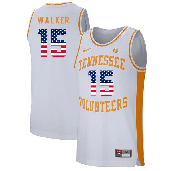 Basketball Jersey For Team-Tennessee Volunteers 15 Derrick Walker White USA Flag College Basketball Basketball Jersey