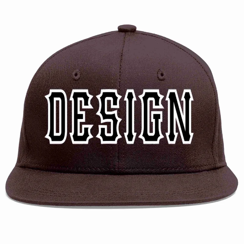 Charity Baseball Cap-Custom Brown Black-White Flat Eaves Sport Baseball Cap Design for Men/Women/Youth