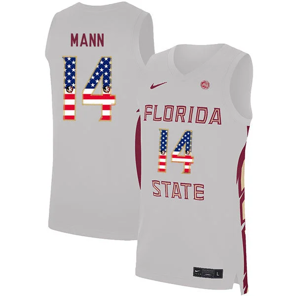 Basketball Jersey With Custom Number-Florida State Seminoles 14 Terance Mann White USA Flag Basketball College Basketball Jersey