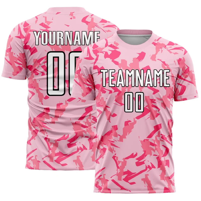 Customizable Football Jersey For Adults-Custom Light Pink Black-Pink Abstract Geometric Pattern Sublimation Soccer Uniform Jersey