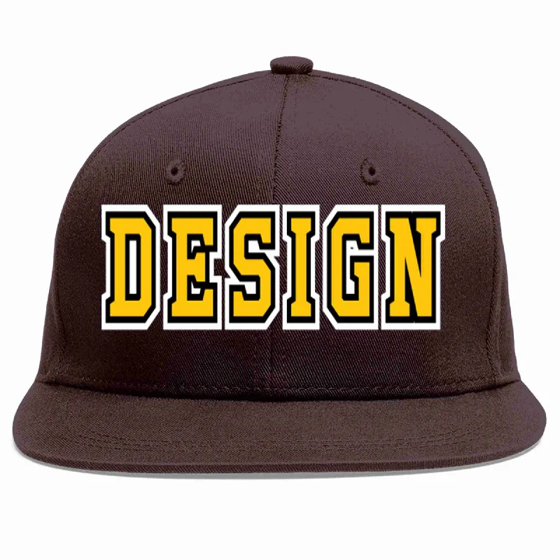 High-End Baseball Cap-Custom Brown Gold-Black Flat Eaves Sport Baseball Cap Design for Men/Women/Youth