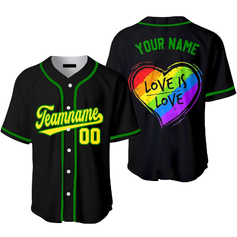 Pro Football Jersey-NBA Basketball Jersey-Alternate Baseball Jersey-Custom Love Is Love Rainbow Heart Pride Yellow Green Baseball Jerseys For Men & Women