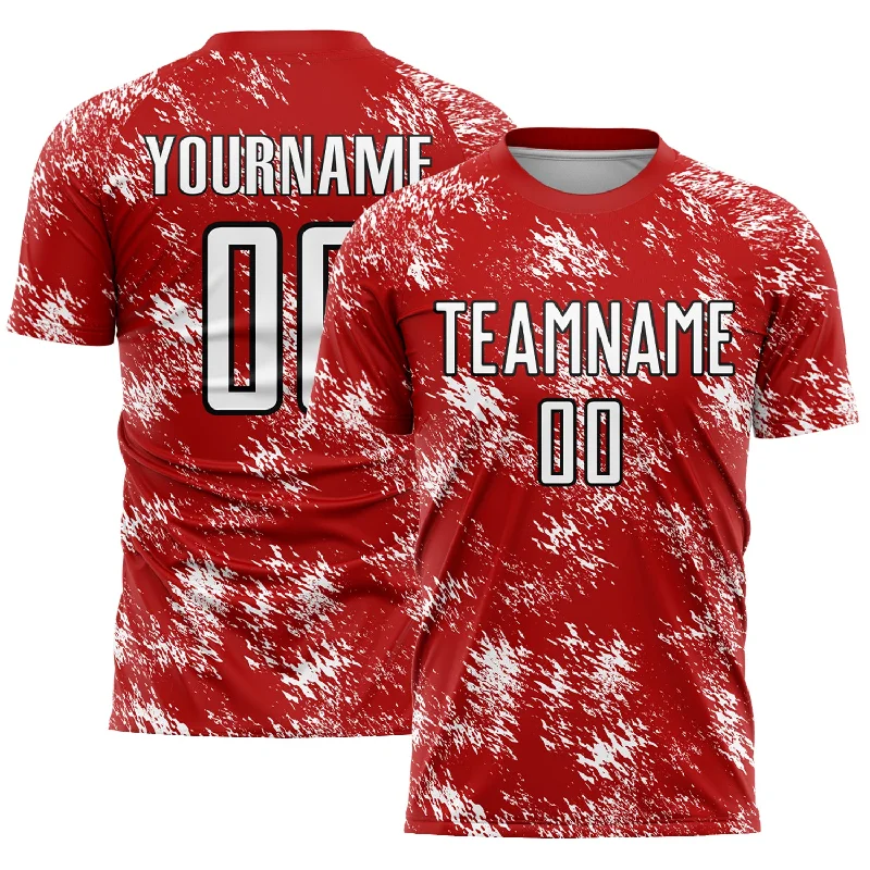 Football Jersey For High School Teams-Custom Red White-Black Abstract Grunge Art Sublimation Soccer Uniform Jersey