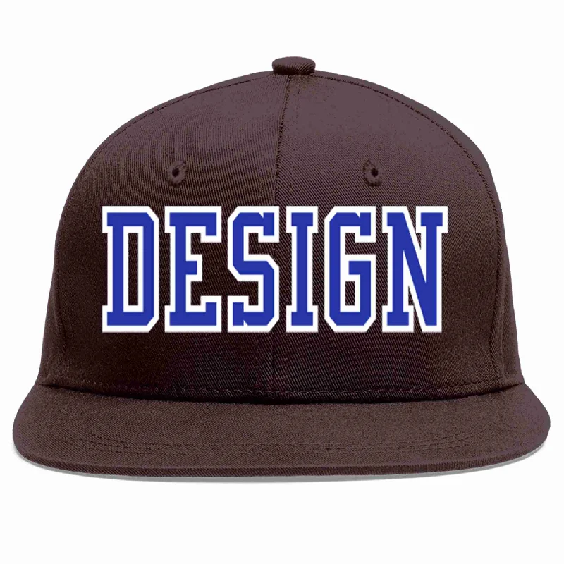 Polyester Baseball Cap-Custom Brown Royal-White Flat Eaves Sport Baseball Cap Design for Men/Women/Youth