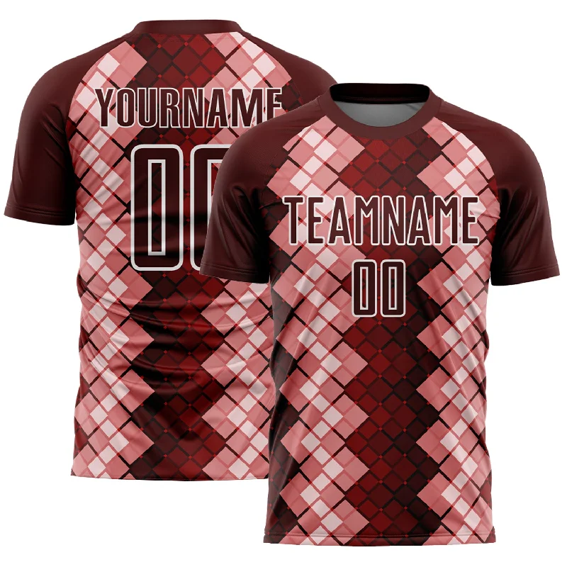 Custom NFL Football Jersey-Custom Burgundy White Geometric Shapes Sublimation Soccer Uniform Jersey